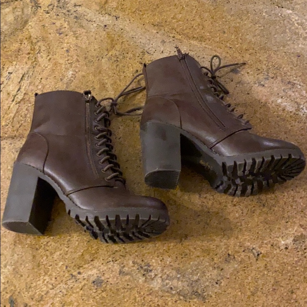 Leather high heel boots